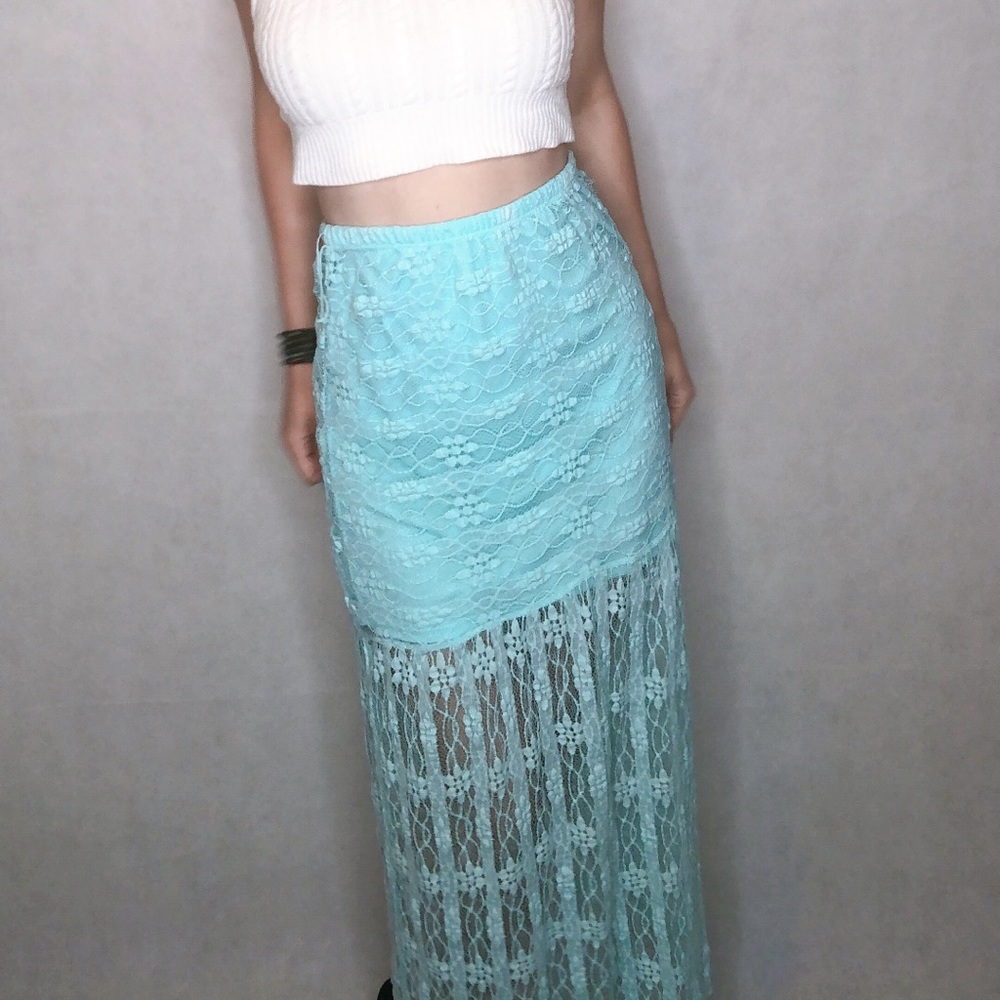 🦋✨ bright blue vacation maxi skirt long lace - Picture 4 of 11